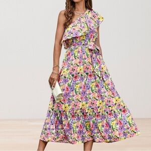 BTFBM Floral One-Shoulder Maxi Dress